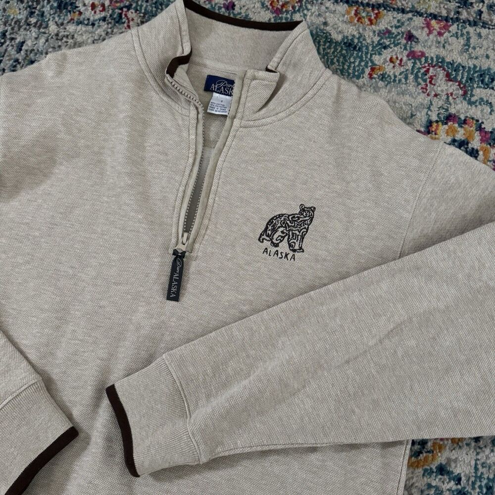 Pure Alaska Quarter Zip Pullover Sweater in Beige Size Small Nature Outdoors